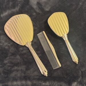 Gold Vintage-Style Hand Mirror, Brush & Comb Set